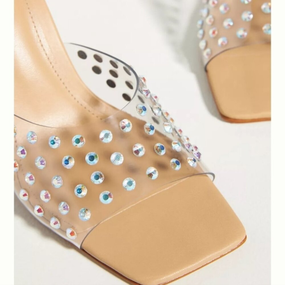 ANTHROPOLOGIE SCHUTZ LIZAH CRYSTAL NUDE HEELS  NEW 9M - Picture 2 of 4
